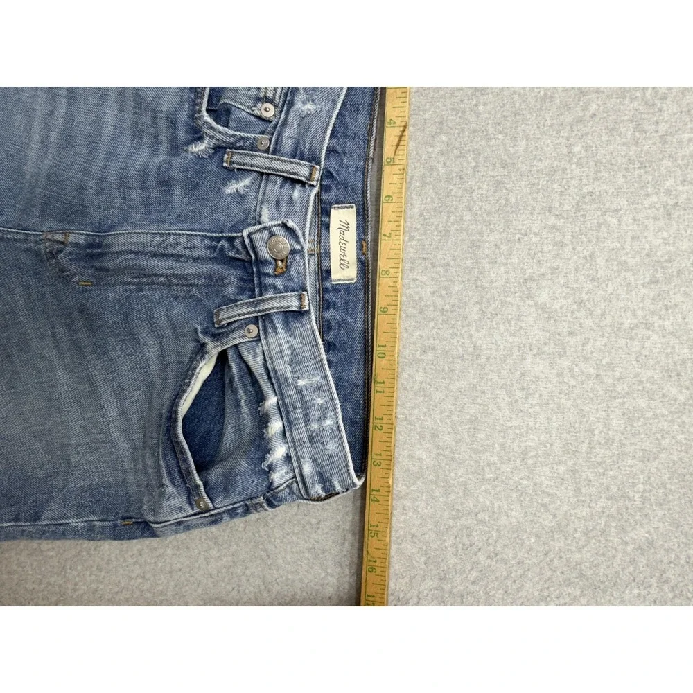 Madewell The Mom Jean Womens 27 Blue‎ High Rise Crop Distressed Raw Hem Denim